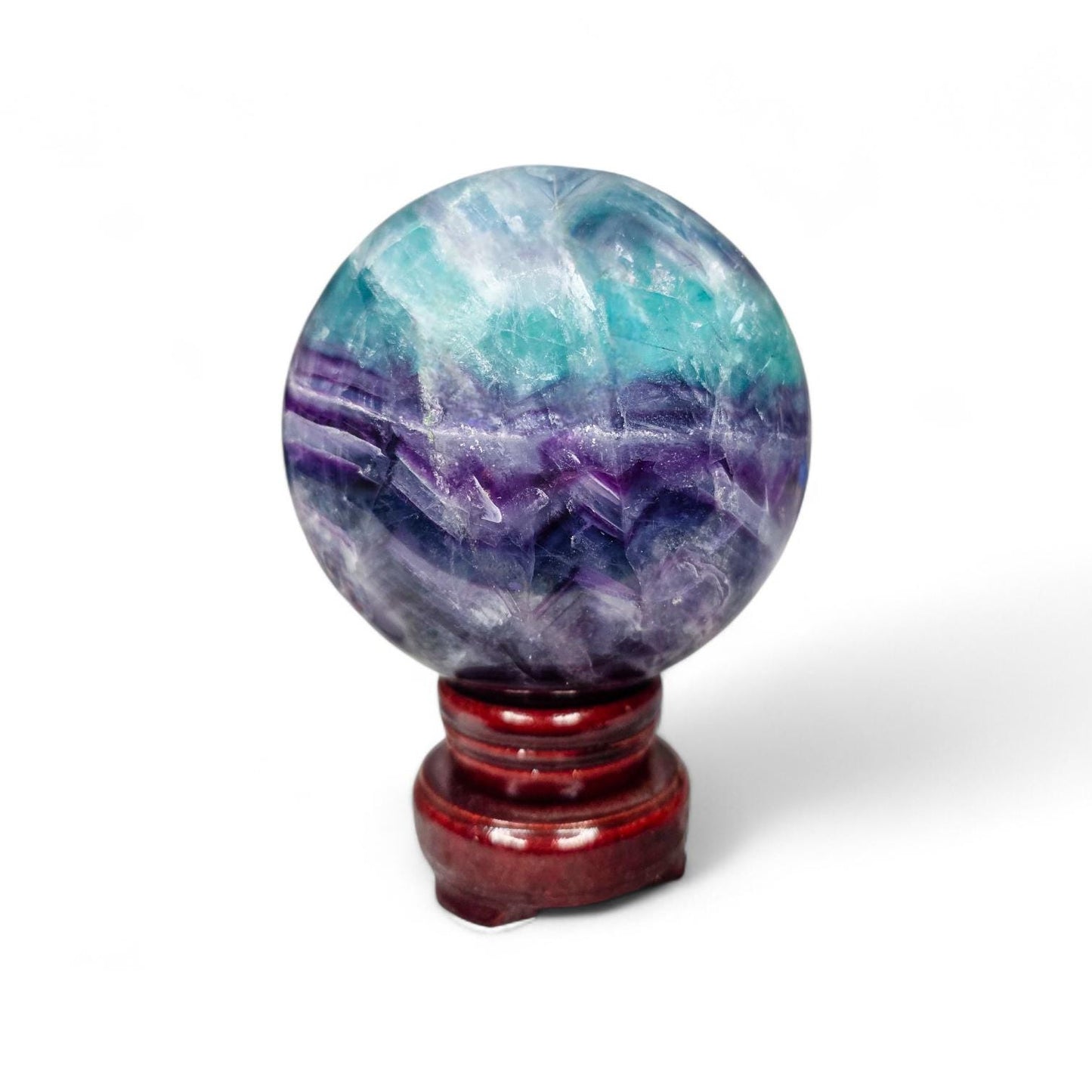 Big Rainbow Fluorite Sphere | 96mm Crystal Ball | 3.4 lbs | Wooden Spinner Stand Included | Unique Crystal Specimens for Collectors