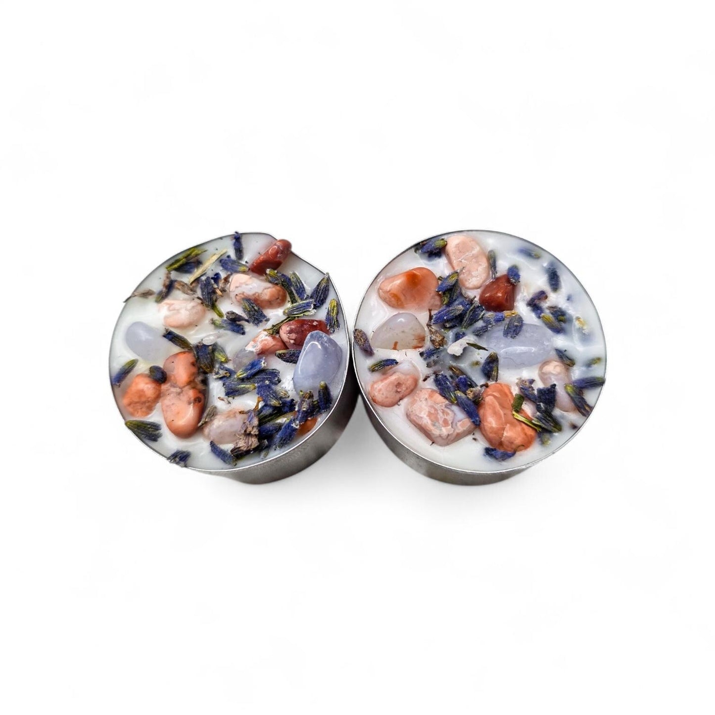 Waning Moon Ritual Candle 2 Pack | Lavender & Lotus Essential Oil | Pink Cotton Agate, Chalcedony | Witchcraft Altar Supplies | 8 Hour Burn