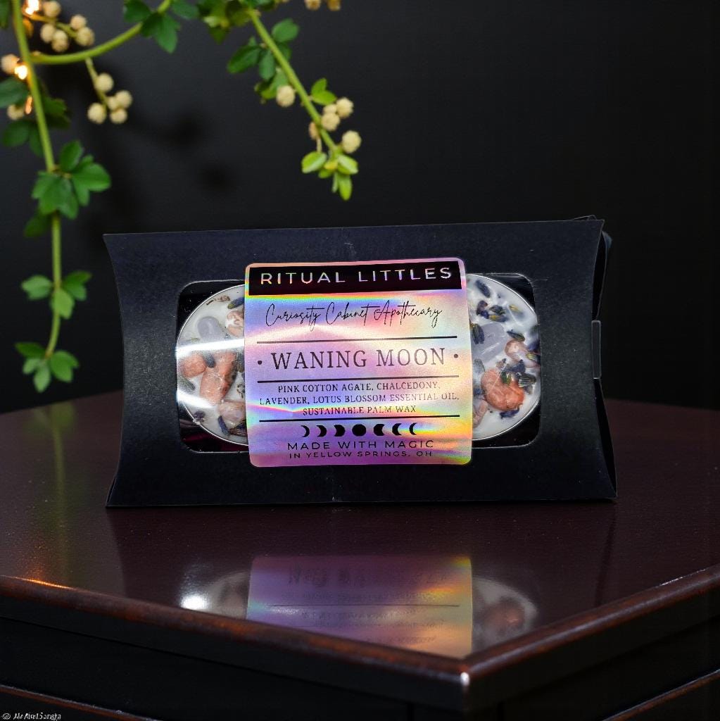 Waning Moon Ritual Candle 2 Pack | Lavender & Lotus Essential Oil | Pink Cotton Agate, Chalcedony | Witchcraft Altar Supplies | 8 Hour Burn