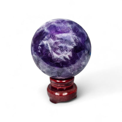 Big Rainbow Fluorite Sphere | 96mm Crystal Ball | 3.4 lbs | Wooden Spinner Stand Included | Unique Crystal Specimens for Collectors