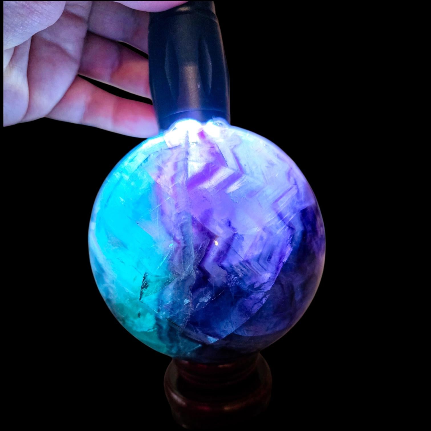 Big Rainbow Fluorite Sphere | 96mm Crystal Ball | 3.4 lbs | Wooden Spinner Stand Included | Unique Crystal Specimens for Collectors