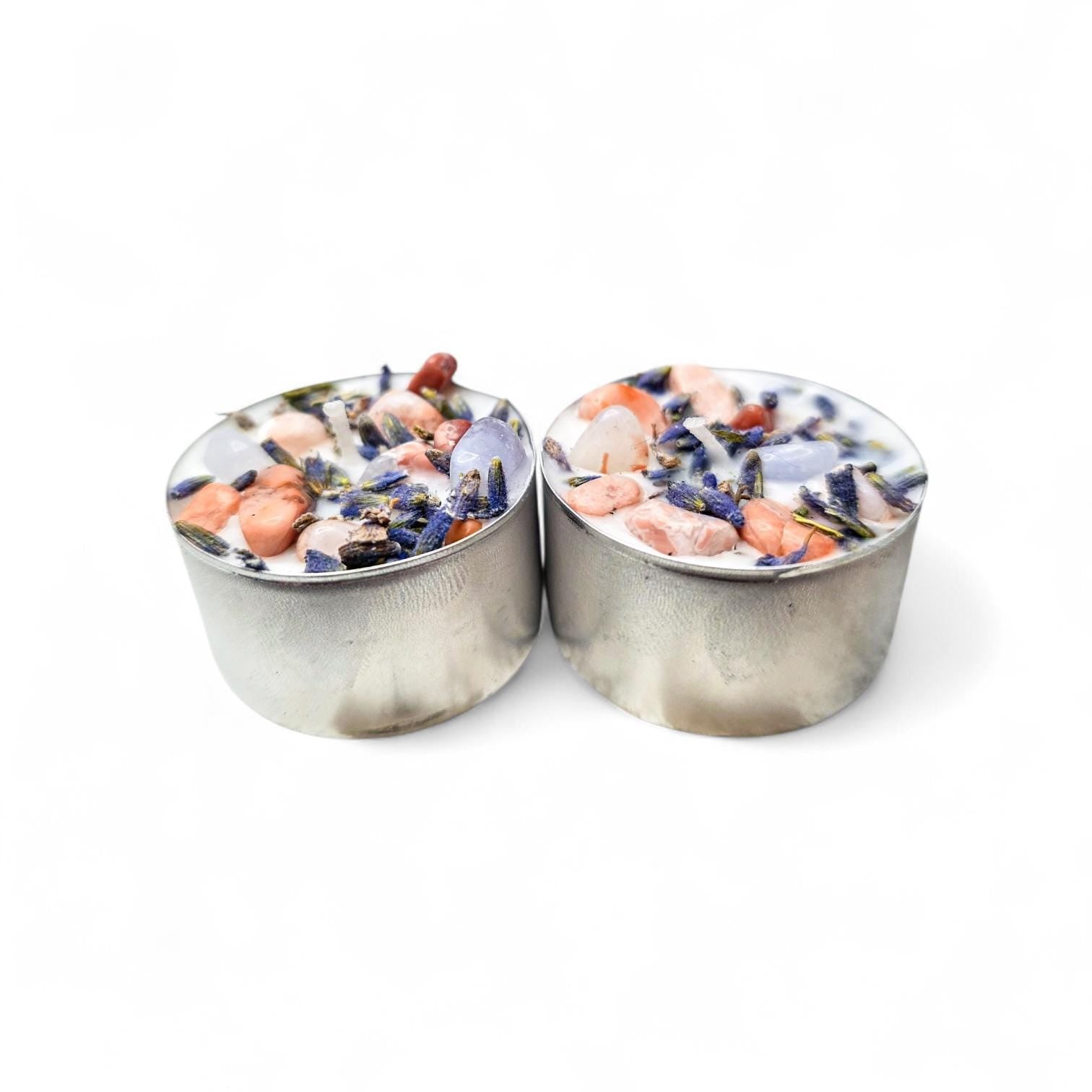Waning Moon Ritual Candle 2 Pack | Lavender & Lotus Essential Oil | Pink Cotton Agate, Chalcedony | Witchcraft Altar Supplies | 8 Hour Burn