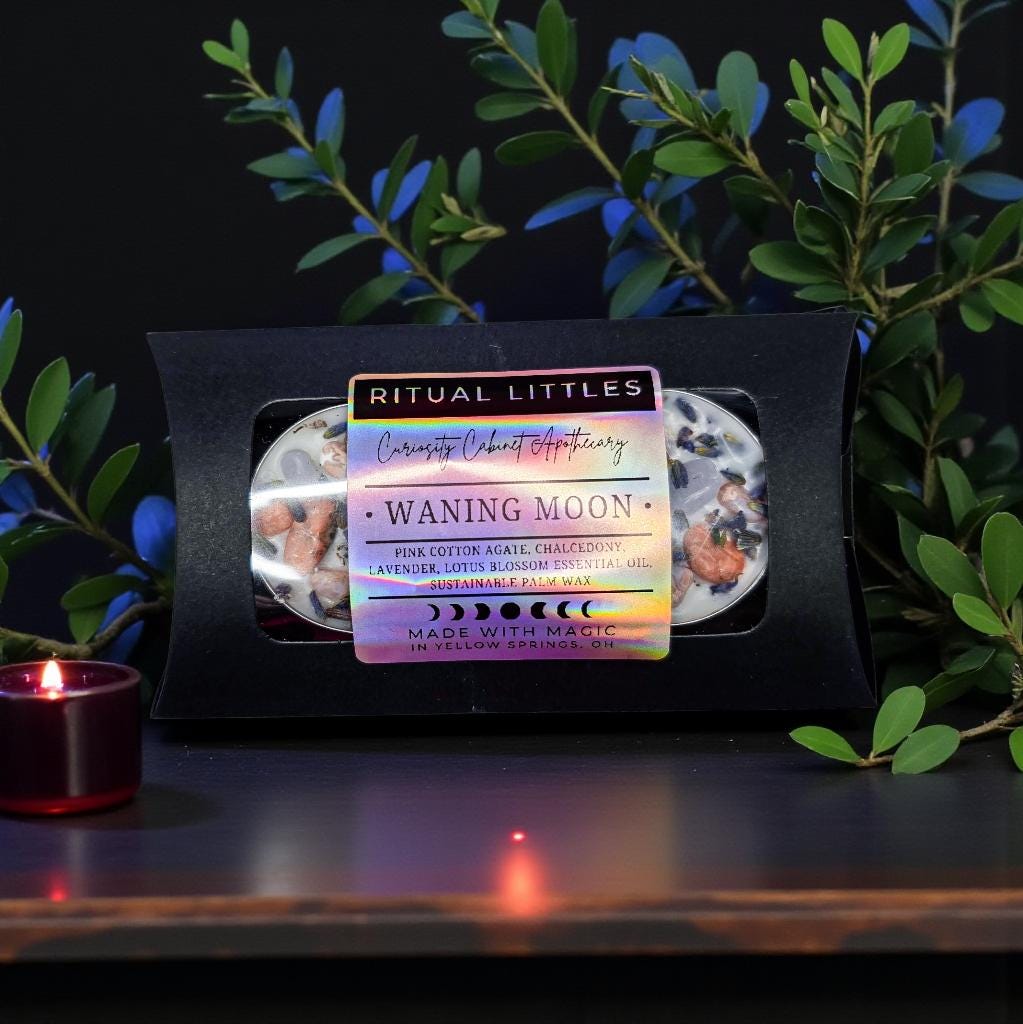 Waning Moon Ritual Candle 2 Pack | Lavender & Lotus Essential Oil | Pink Cotton Agate, Chalcedony | Witchcraft Altar Supplies | 8 Hour Burn
