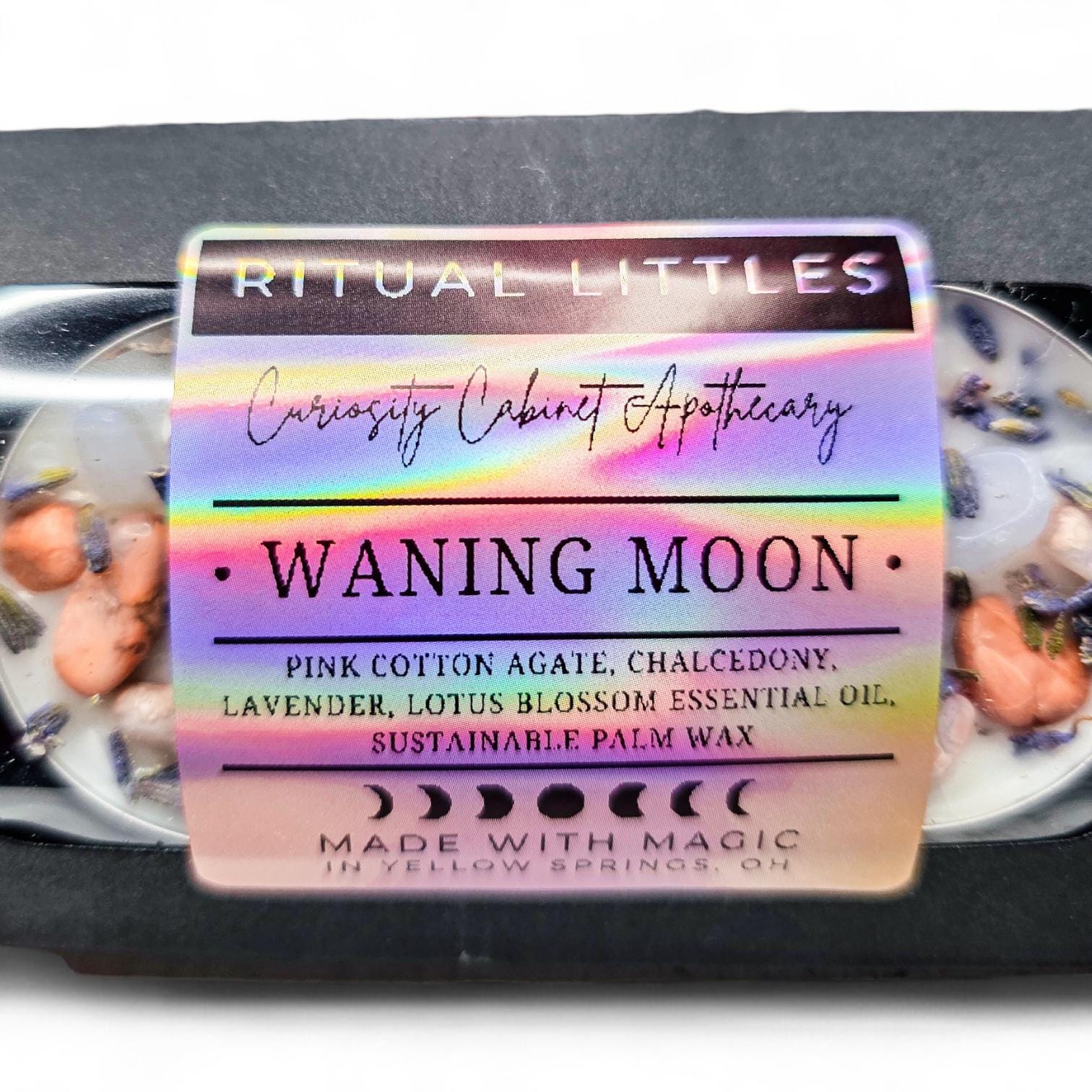 Waning Moon Ritual Candle 2 Pack | Lavender & Lotus Essential Oil | Pink Cotton Agate, Chalcedony | Witchcraft Altar Supplies | 8 Hour Burn