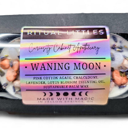 Waning Moon Ritual Candle 2 Pack | Lavender & Lotus Essential Oil | Pink Cotton Agate, Chalcedony | Witchcraft Altar Supplies | 8 Hour Burn