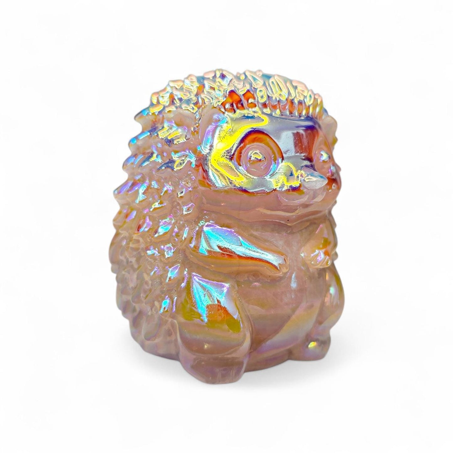3" 1 lb Aura Rose Quartz Hedgehog | Whimsical Cottagecore Crystal Carving Decor | Nature Lover Gift