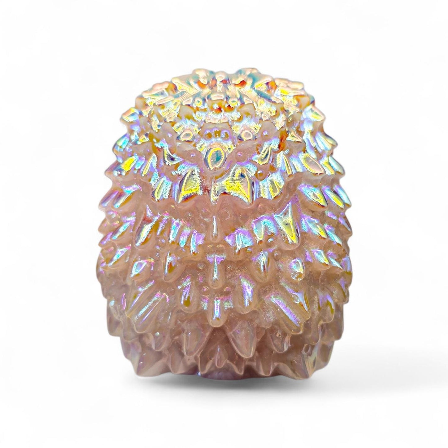 3" 1 lb Aura Rose Quartz Hedgehog | Whimsical Cottagecore Crystal Carving Decor | Nature Lover Gift