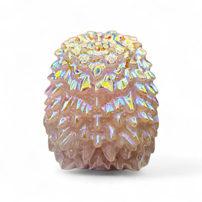 3" 1 lb Aura Rose Quartz Hedgehog | Whimsical Cottagecore Crystal Carving Decor | Nature Lover Gift