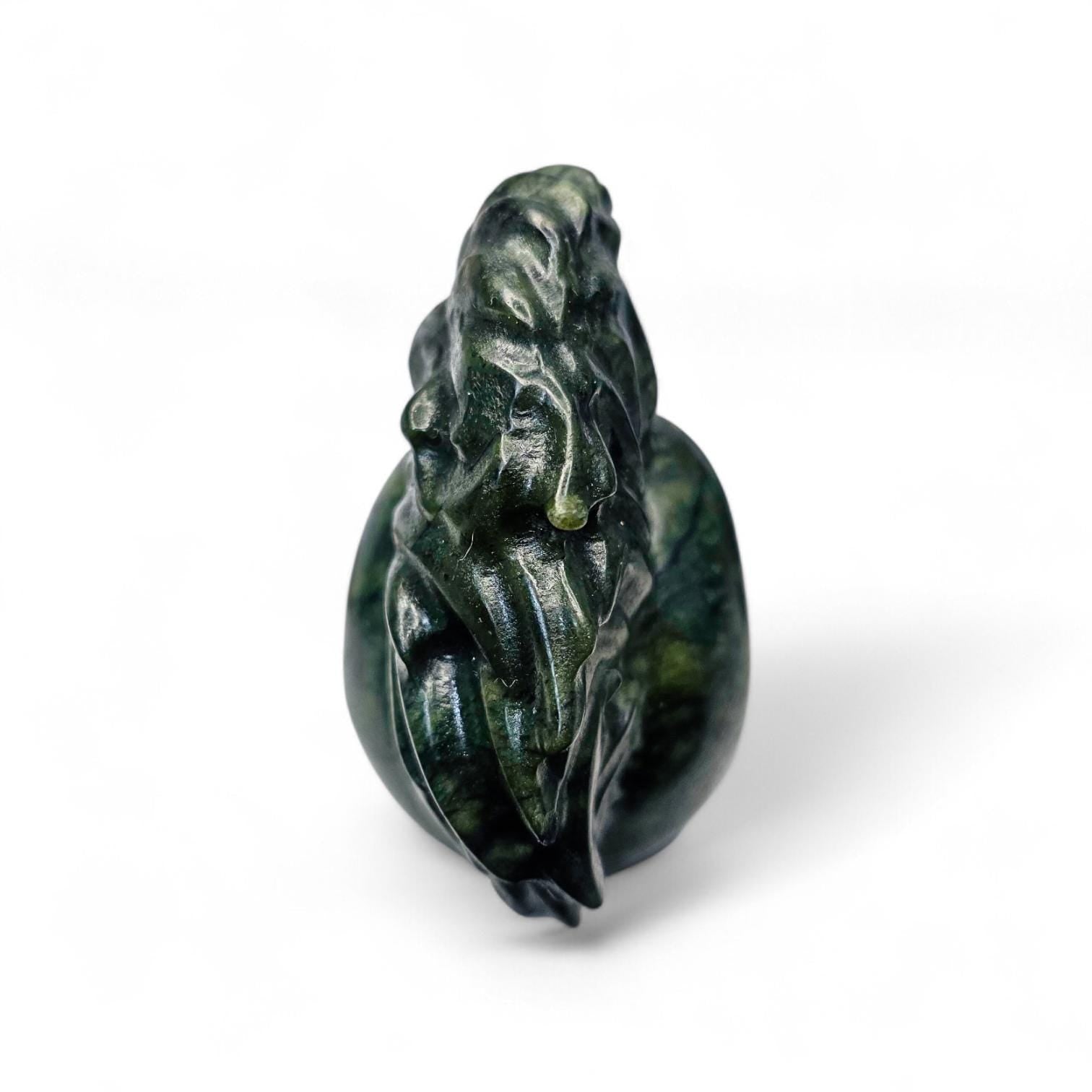 Large Serpentine Mohawk Skull with Labradorite Eyes | 3.5" Green Jade Crystal Carving | Punk Rock Gothic Decor | 14.5oz Unique Oddity