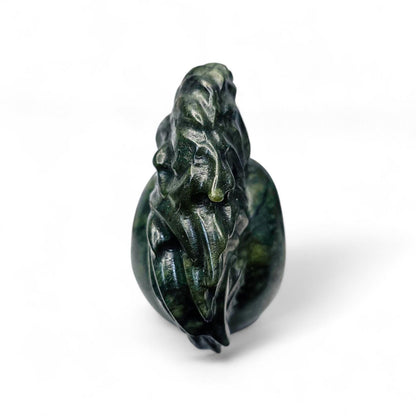 Large Serpentine Mohawk Skull with Labradorite Eyes | 3.5" Green Jade Crystal Carving | Punk Rock Gothic Decor | 14.5oz Unique Oddity
