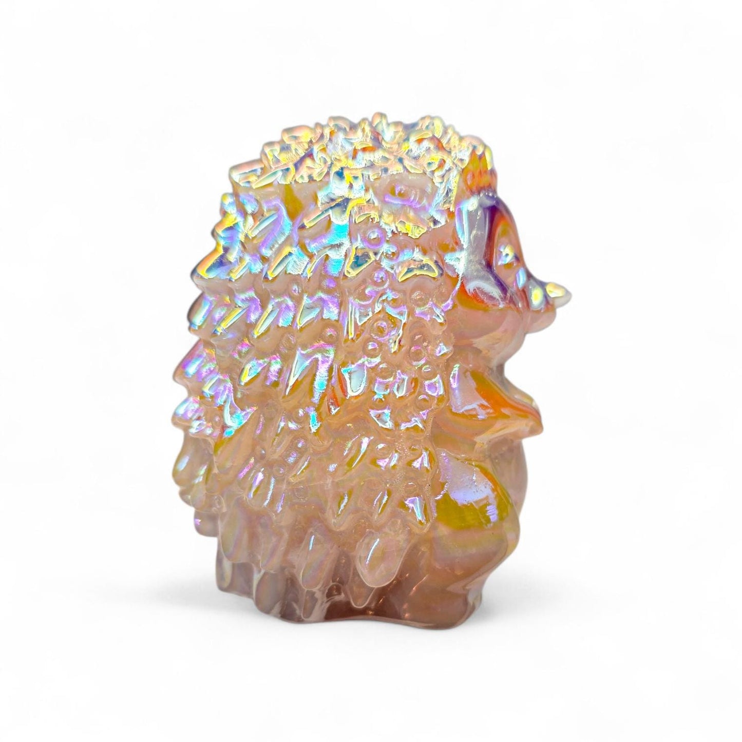 3" 1 lb Aura Rose Quartz Hedgehog | Whimsical Cottagecore Crystal Carving Decor | Nature Lover Gift