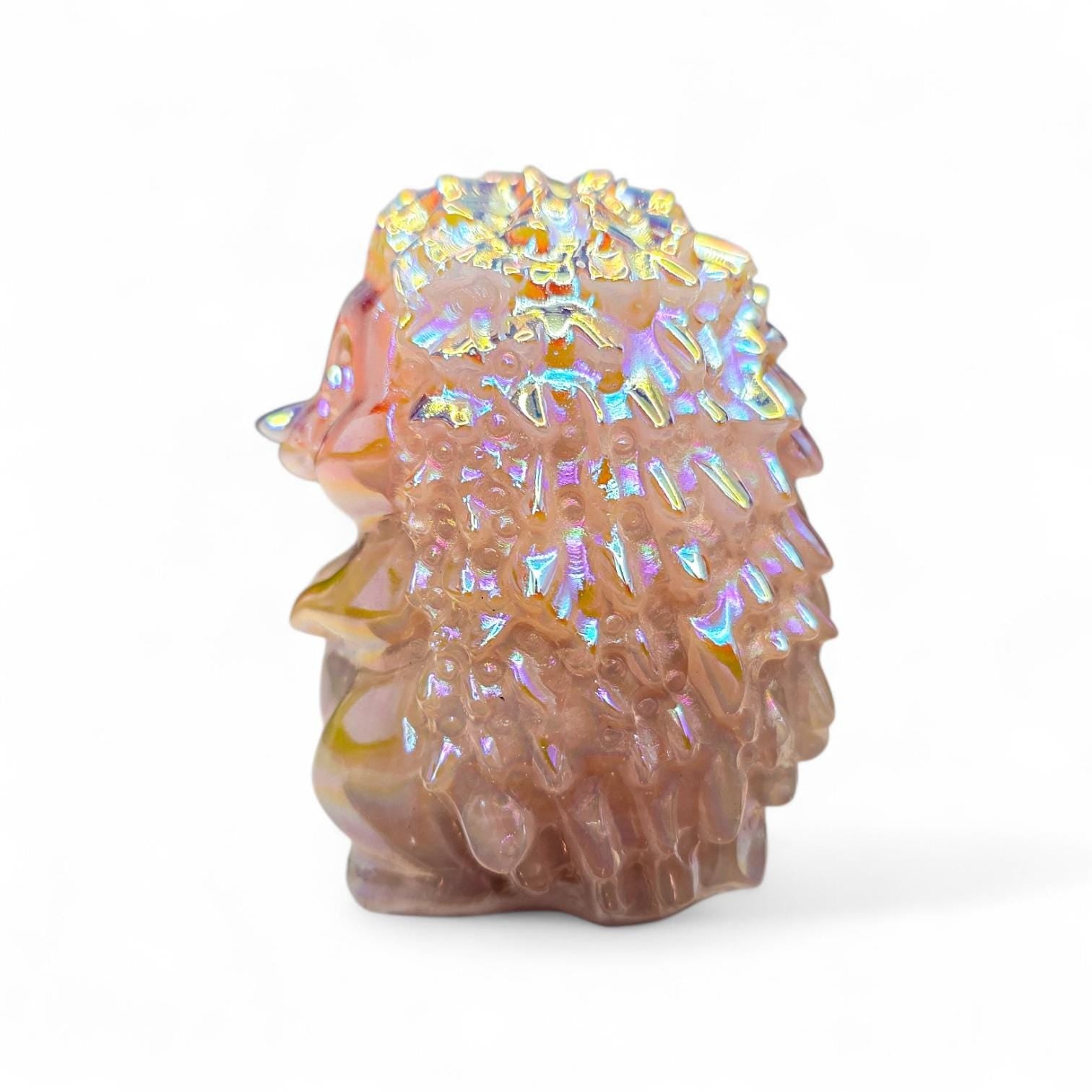 3" 1 lb Aura Rose Quartz Hedgehog | Whimsical Cottagecore Crystal Carving Decor | Nature Lover Gift