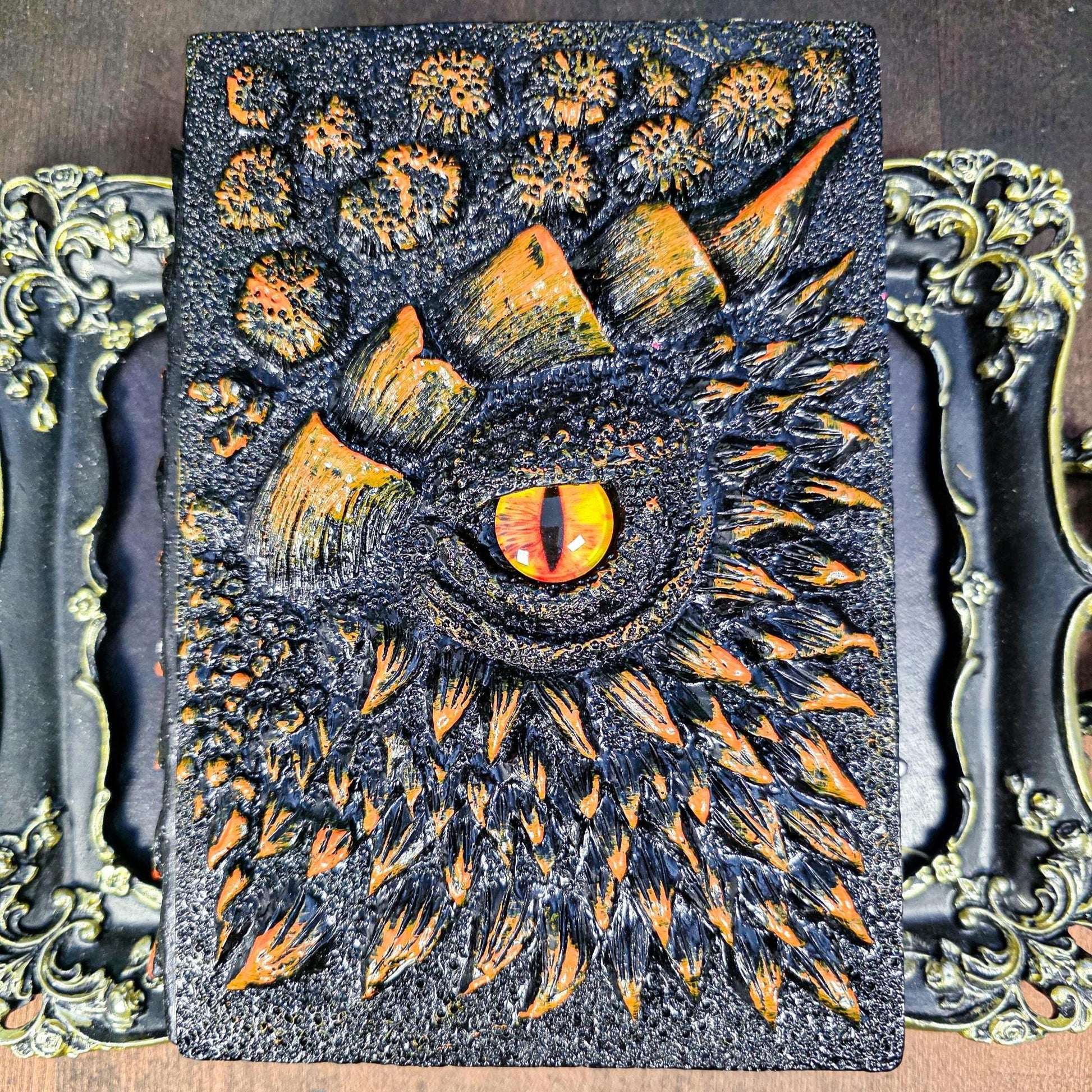 Dragon Eye Grimoire and Magic Wand Pen | Protective Dragon Scale Journal | Refillable Shadow Work Book | Medieval Style Stationery Set | 3D