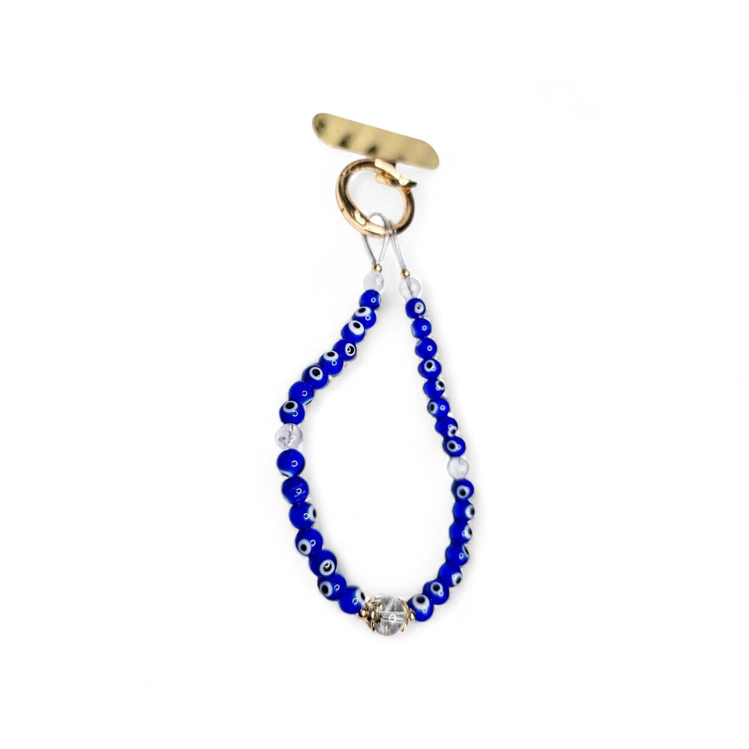 Blue Evil Eye Phone Lanyard with Metal Case Attachment | Nazar Protection Phone Strap | Universal Evil Eye Charm | Spiritual Tech Accessory