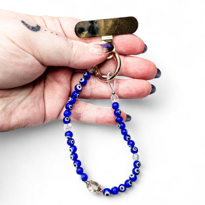 Blue Evil Eye Phone Lanyard with Metal Case Attachment | Nazar Protection Phone Strap | Universal Evil Eye Charm | Spiritual Tech Accessory