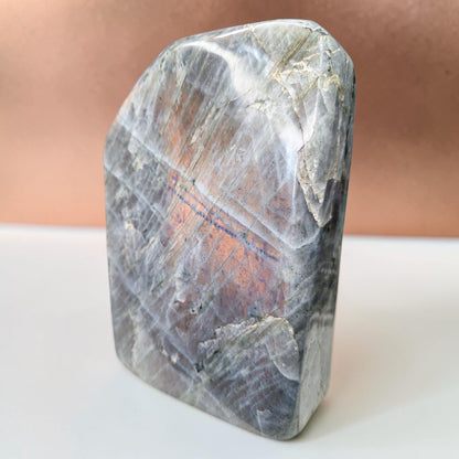 Huge 7.9lb Sunset Labradorite Freeform | Rare Orange & Pink Flash Statement Piece | 7" Polished Crystal Slab | High-End Mineral Specimen