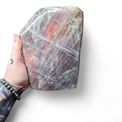 Huge 7.9lb Sunset Labradorite Freeform | Rare Orange & Pink Flash Statement Piece | 7" Polished Crystal Slab | High-End Mineral Specimen