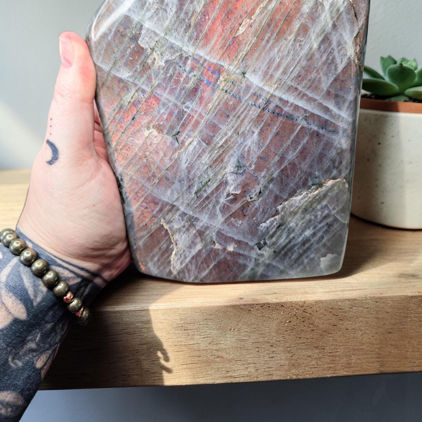 Huge 7.9lb Sunset Labradorite Freeform | Rare Orange & Pink Flash Statement Piece | 7" Polished Crystal Slab | High-End Mineral Specimen