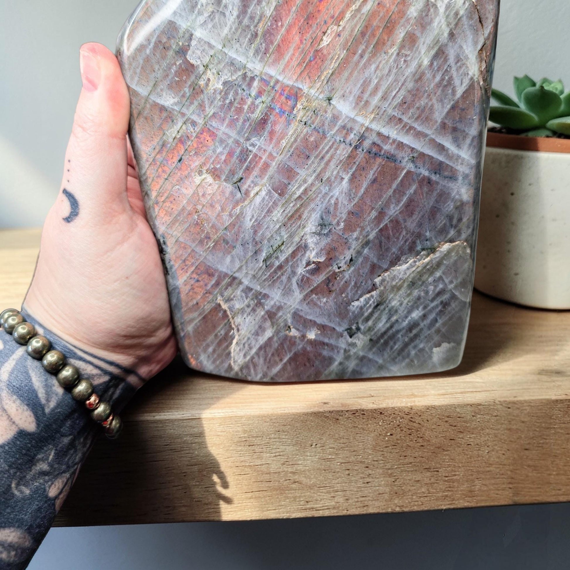 Huge 7.9lb Sunset Labradorite Freeform | Rare Orange & Pink Flash Statement Piece | 7" Polished Crystal Slab | High-End Mineral Specimen
