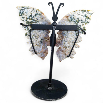 High-Quality Ocean Jasper Butterfly Wings with Orbicular Patterns - Custom Stand Included - 6.5 inches