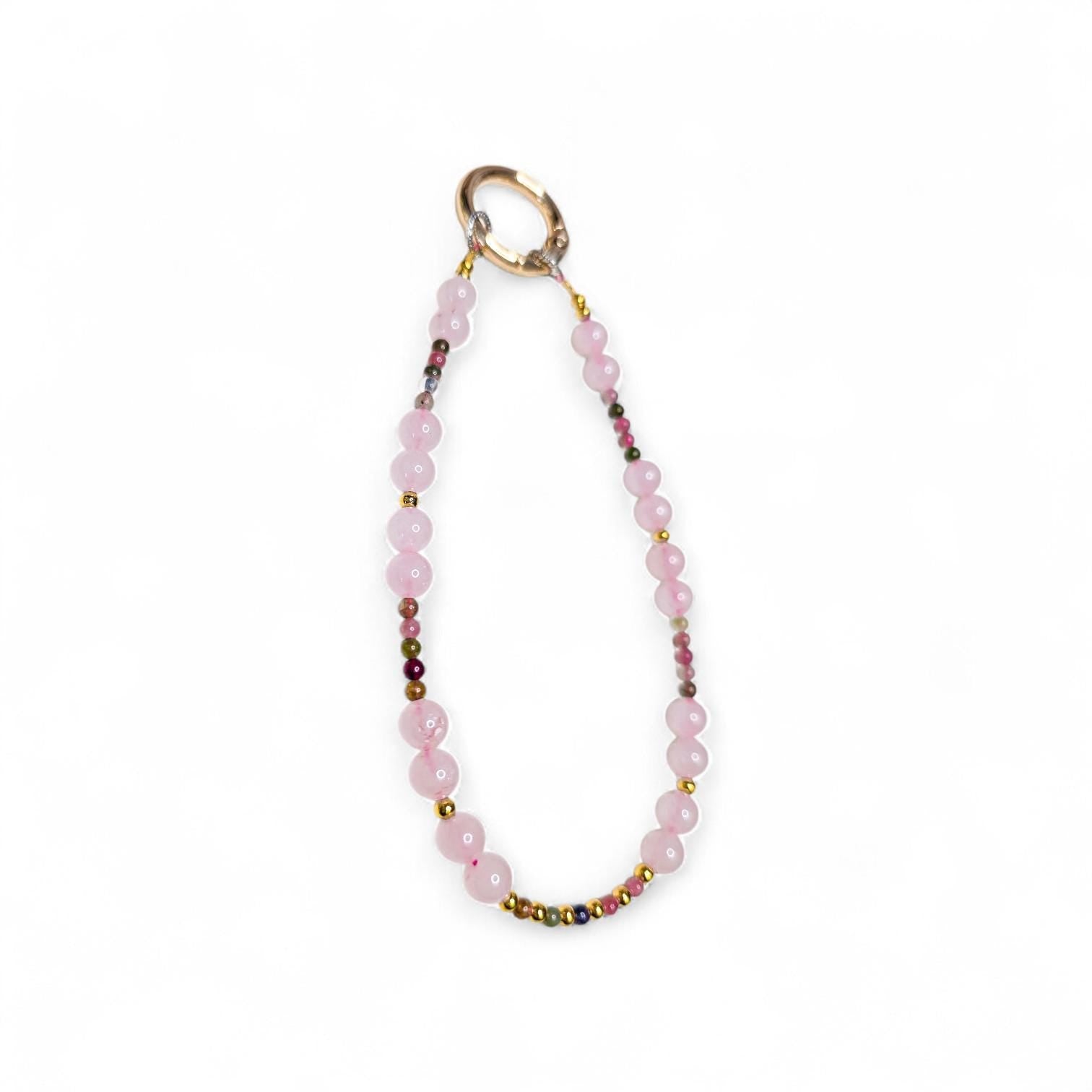 Rose Quartz Crystal Phone Wristlet | Genuine Gemstone Phone Strap | Beaded Phone Dangle for Self-Love | Luxury Heart Chakra Accessory