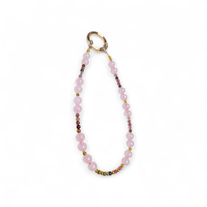 Rose Quartz Crystal Phone Wristlet | Genuine Gemstone Phone Strap | Beaded Phone Dangle for Self-Love | Luxury Heart Chakra Accessory