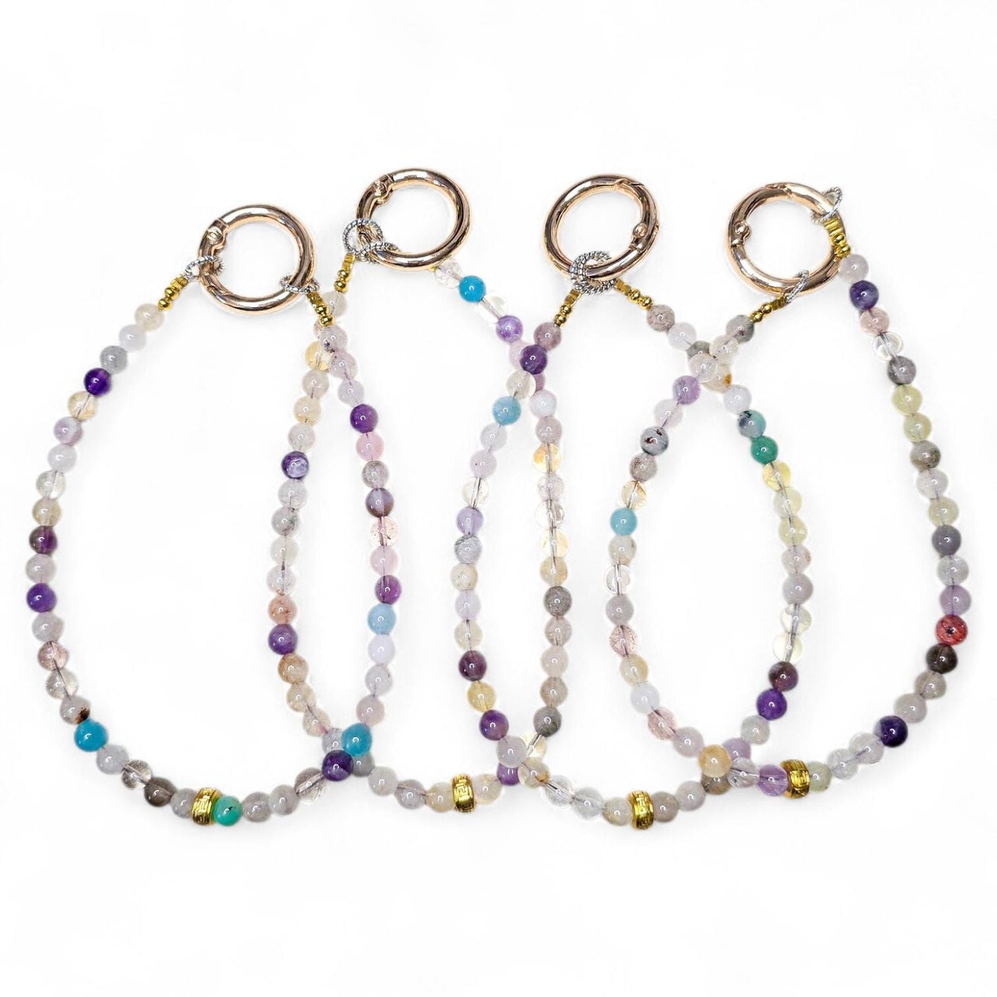 Rainbow Fluorite Crystal Phone Wristlet | Genuine Purple & Green Gemstone Strap | Beaded Crystal Phone Dangle | Luxury Boho Accessory