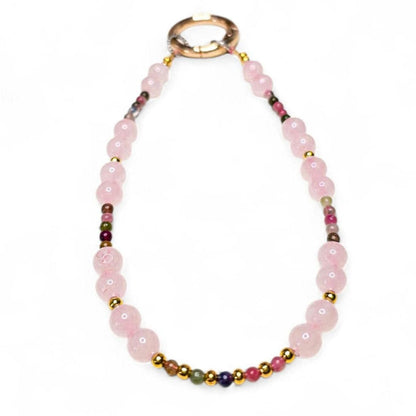 Rose Quartz Crystal Phone Wristlet | Genuine Gemstone Phone Strap | Beaded Phone Dangle for Self-Love | Luxury Heart Chakra Accessory
