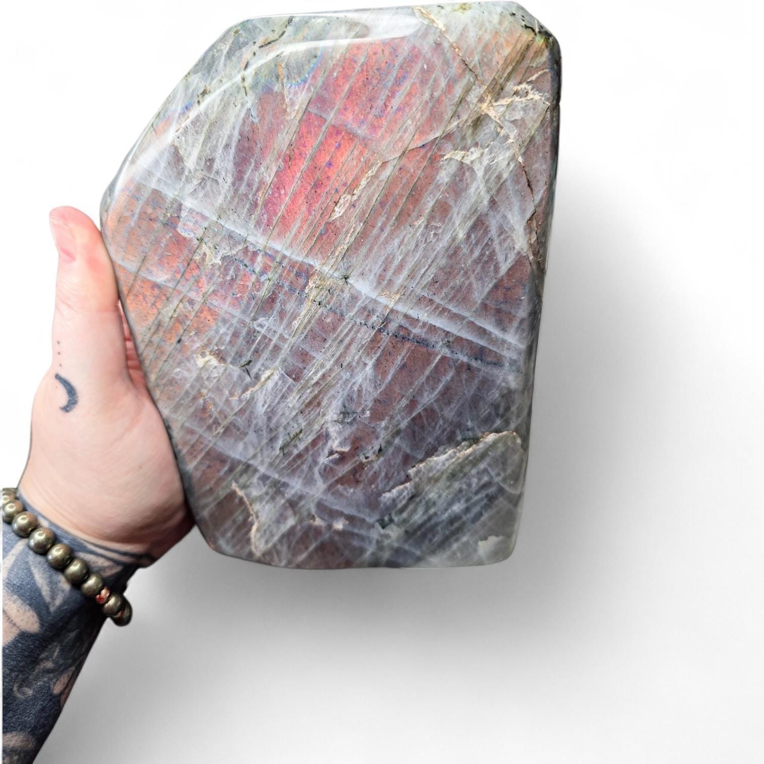 Huge 7.9lb Sunset Labradorite Freeform | Rare Orange & Pink Flash Statement Piece | 7" Polished Crystal Slab | High-End Mineral Specimen