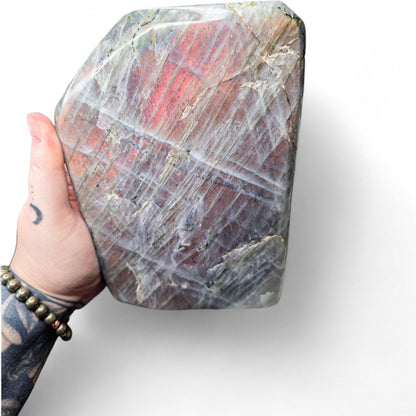 Huge 7.9lb Sunset Labradorite Freeform | Rare Orange & Pink Flash Statement Piece | 7" Polished Crystal Slab | High-End Mineral Specimen