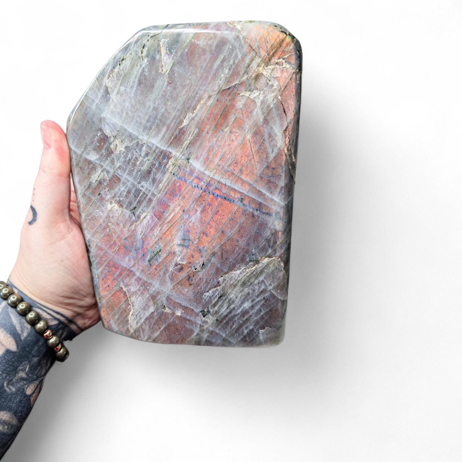 Huge 7.9lb Sunset Labradorite Freeform | Rare Orange & Pink Flash Statement Piece | 7" Polished Crystal Slab | High-End Mineral Specimen