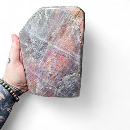 Huge 7.9lb Sunset Labradorite Freeform | Rare Orange & Pink Flash Statement Piece | 7" Polished Crystal Slab | High-End Mineral Specimen