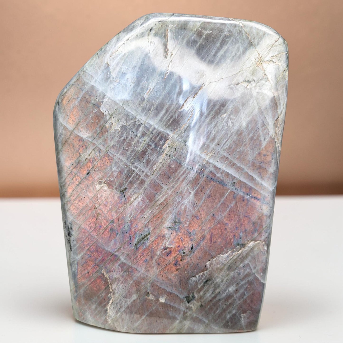 Huge 7.9lb Sunset Labradorite Freeform | Rare Orange & Pink Flash Statement Piece | 7" Polished Crystal Slab | High-End Mineral Specimen