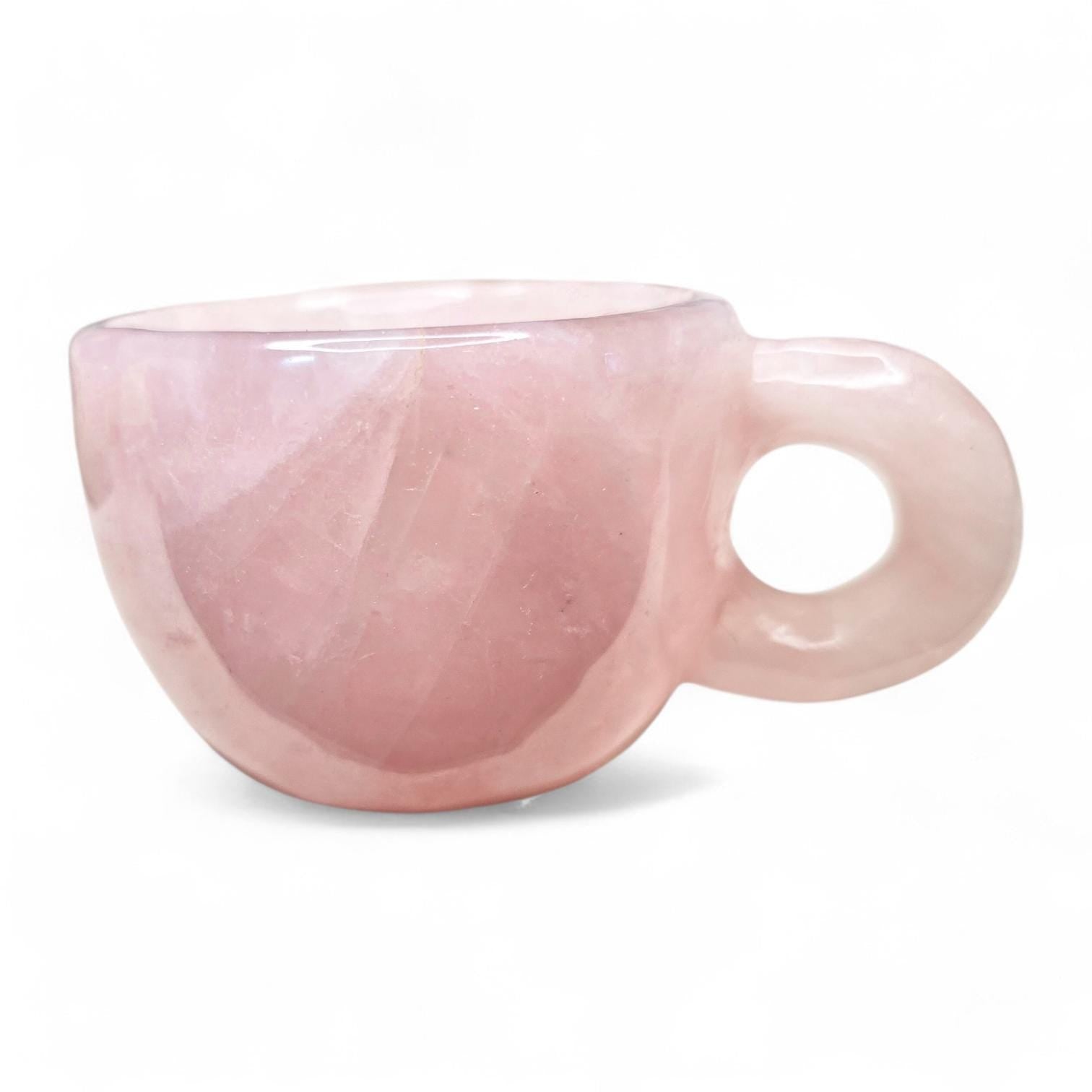Decorative Rose Quartz Mini Cup | Hand Carved Pink Crystal Espresso Mug | Small Gemstone Altar Accessory | Aesthetic Pink Room Decor Gift