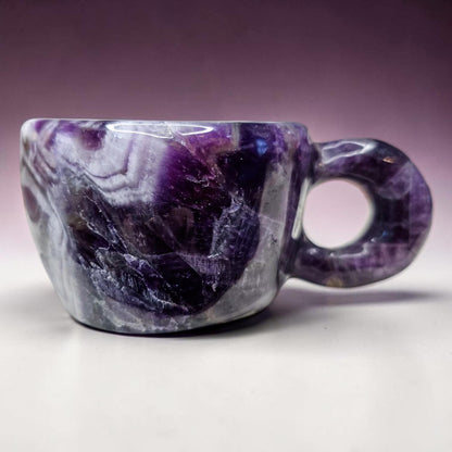 Chevron Amethyst Mini Cup | Decorative Hand Carved Amethyst Mug for Altar | Third Eye Healing Stone Carving | Intuition & Peace Crystal Gift
