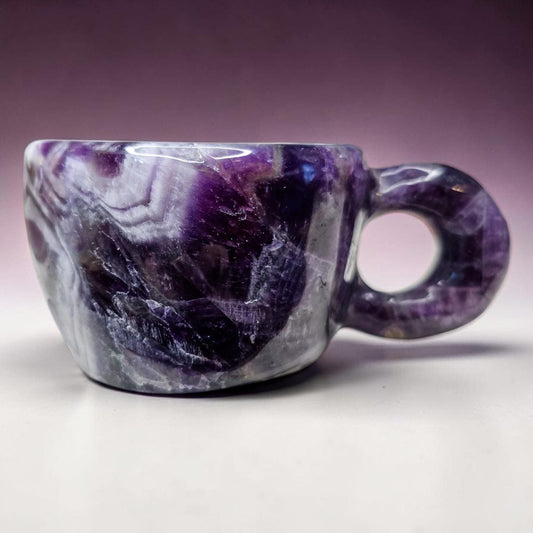 Chevron Amethyst Mini Cup | Decorative Hand Carved Amethyst Mug for Altar | Third Eye Healing Stone Carving | Intuition & Peace Crystal Gift