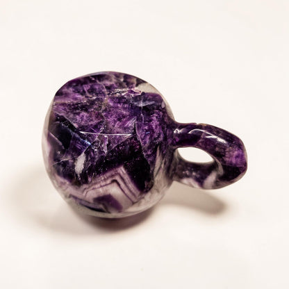 Chevron Amethyst Mini Cup | Decorative Hand Carved Amethyst Mug for Altar | Third Eye Healing Stone Carving | Intuition & Peace Crystal Gift