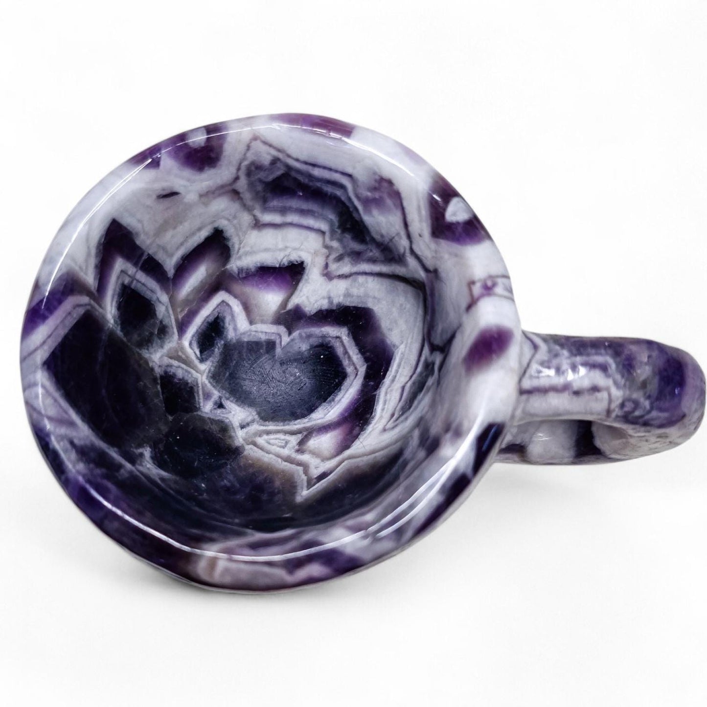 Chevron Amethyst Mini Cup | Decorative Hand Carved Amethyst Mug for Altar | Third Eye Healing Stone Carving | Intuition & Peace Crystal Gift