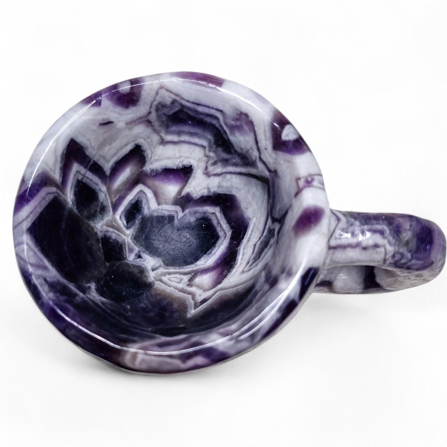 Chevron Amethyst Mini Cup | Decorative Hand Carved Amethyst Mug for Altar | Third Eye Healing Stone Carving | Intuition & Peace Crystal Gift