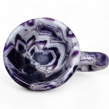 Chevron Amethyst Mini Cup | Decorative Hand Carved Amethyst Mug for Altar | Third Eye Healing Stone Carving | Intuition & Peace Crystal Gift