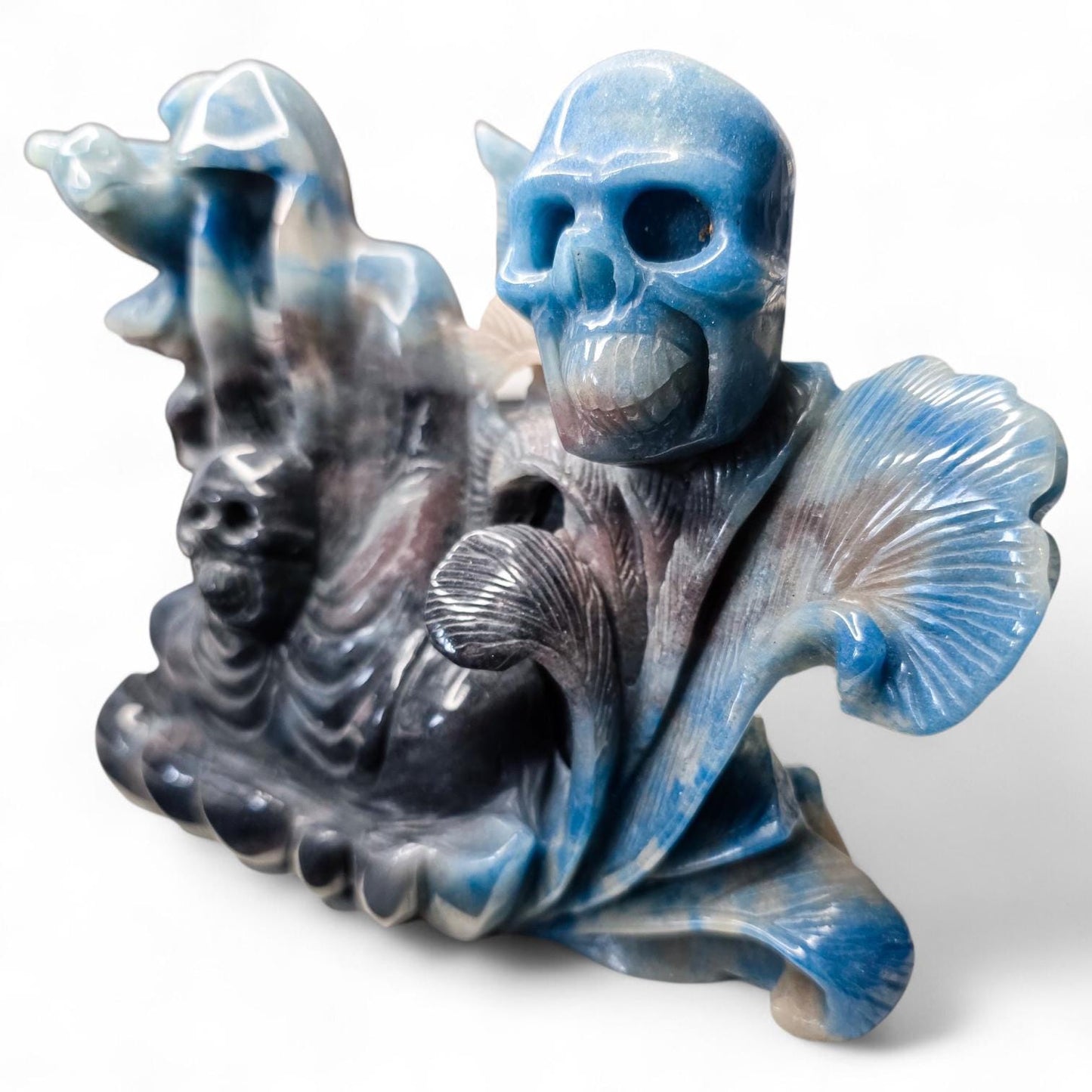 Large 3.7lb Troilite Carving | Hand Carved Grim Reaper & Skulls Sculpture | 8.5" Rare Mineral Specimen | Spooky Gothic Decor Statement Piece