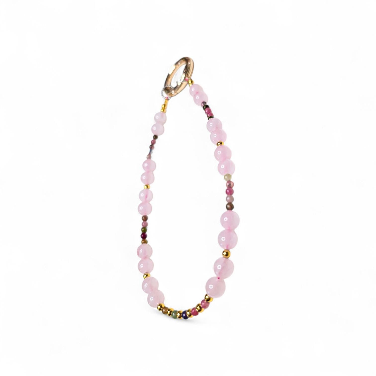 Rose Quartz Crystal Phone Wristlet | Genuine Gemstone Phone Strap | Beaded Phone Dangle for Self-Love | Luxury Heart Chakra Accessory