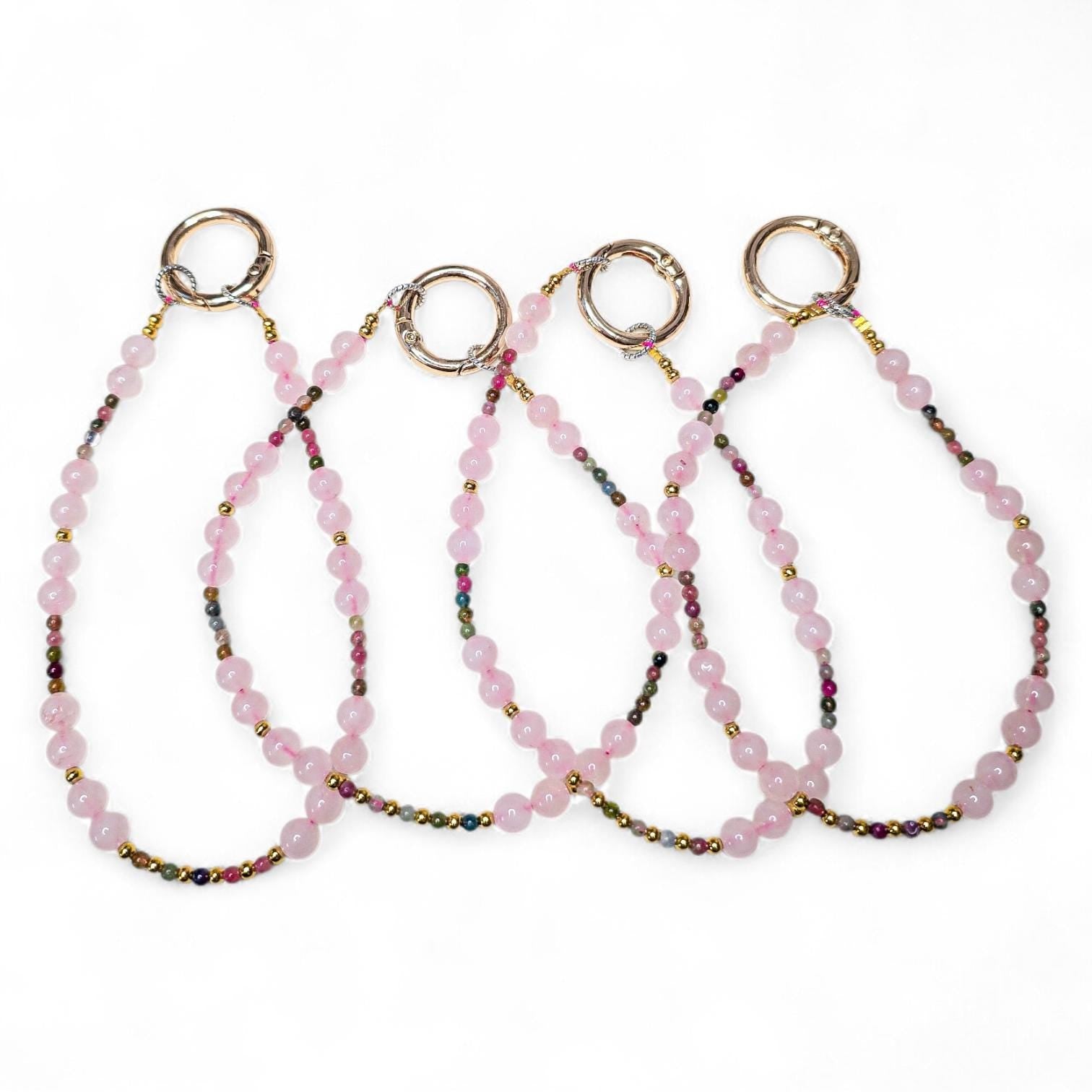 Rose Quartz Crystal Phone Wristlet | Genuine Gemstone Phone Strap | Beaded Phone Dangle for Self-Love | Luxury Heart Chakra Accessory