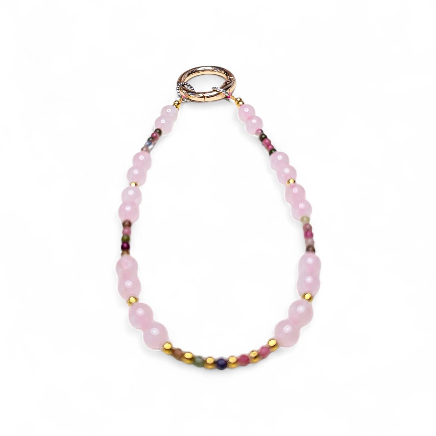 Rose Quartz Crystal Phone Wristlet | Genuine Gemstone Phone Strap | Beaded Phone Dangle for Self-Love | Luxury Heart Chakra Accessory