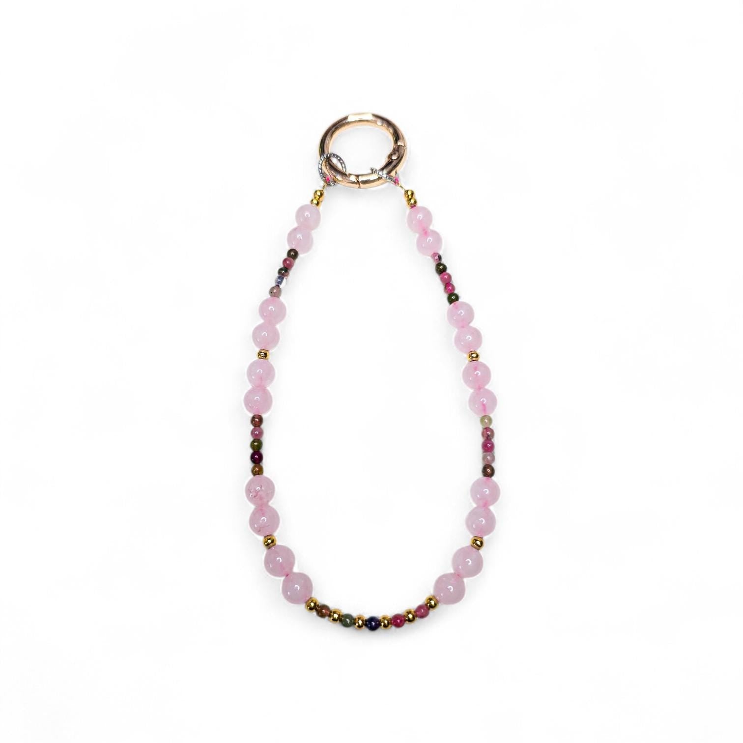 Rose Quartz Crystal Phone Wristlet | Genuine Gemstone Phone Strap | Beaded Phone Dangle for Self-Love | Luxury Heart Chakra Accessory