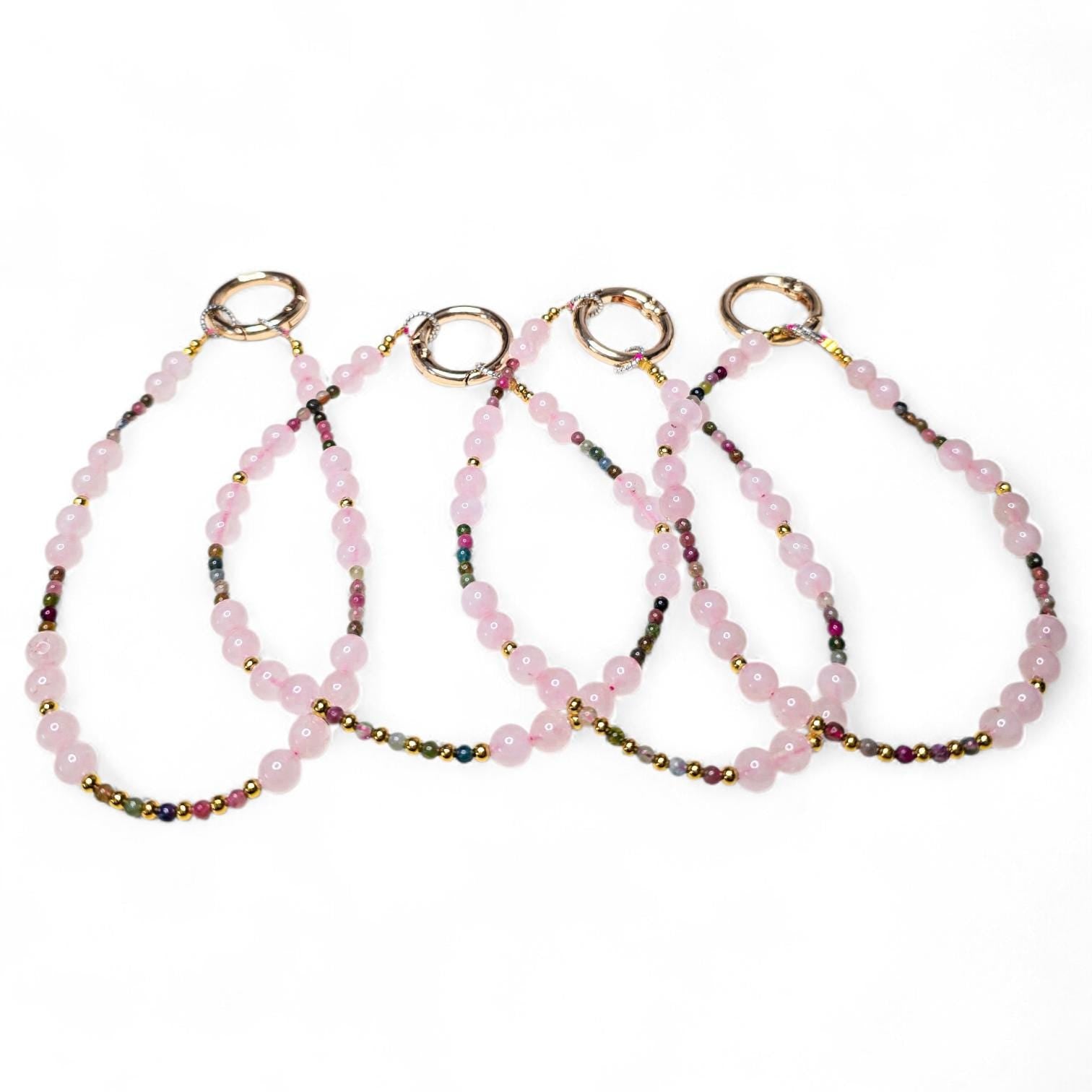 Rose Quartz Crystal Phone Wristlet | Genuine Gemstone Phone Strap | Beaded Phone Dangle for Self-Love | Luxury Heart Chakra Accessory