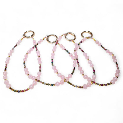 Rose Quartz Crystal Phone Wristlet | Genuine Gemstone Phone Strap | Beaded Phone Dangle for Self-Love | Luxury Heart Chakra Accessory