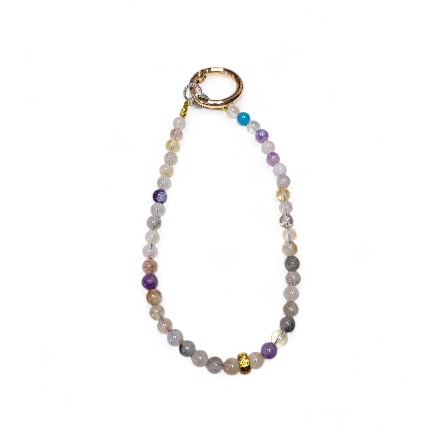 Rainbow Fluorite Crystal Phone Wristlet | Genuine Purple & Green Gemstone Strap | Beaded Crystal Phone Dangle | Luxury Boho Accessory