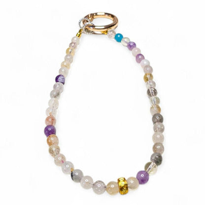 Rainbow Fluorite Crystal Phone Wristlet | Genuine Purple & Green Gemstone Strap | Beaded Crystal Phone Dangle | Luxury Boho Accessory