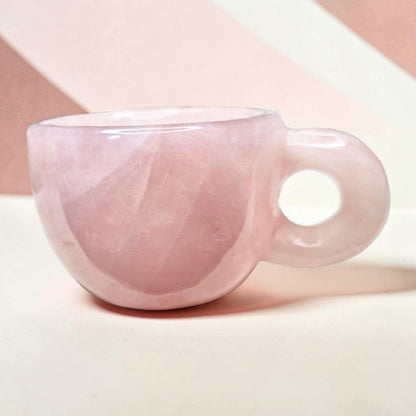 Decorative Rose Quartz Mini Cup | Hand Carved Pink Crystal Espresso Mug | Small Gemstone Altar Accessory | Aesthetic Pink Room Decor Gift